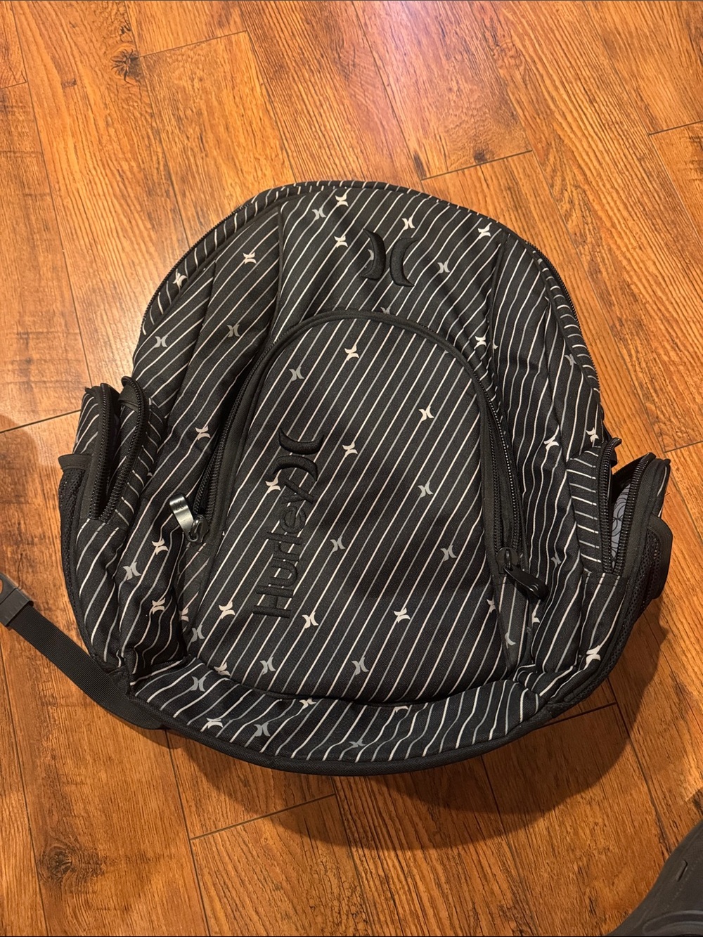 Hurley Black Backpack with White Pinstripe and Logo Accents